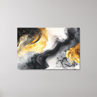 Black and Gold Watercolor Marble Canvas Print