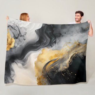 Black and Gold Watercolor Marble Fleece Blanket
