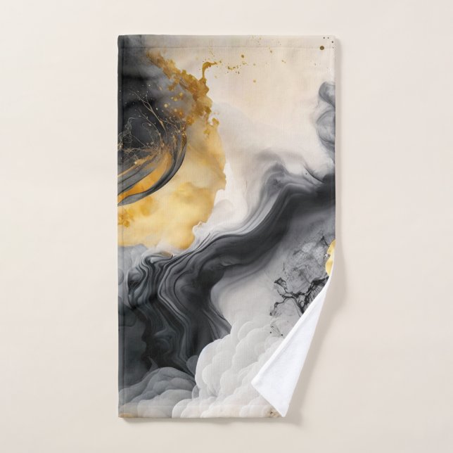 Black and Gold Watercolor Marble Hand Towel (Hand Towel)