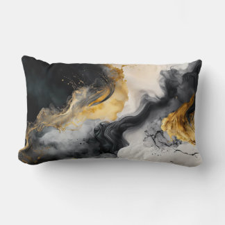 Black and Gold Watercolor Marble Lumbar Pillow