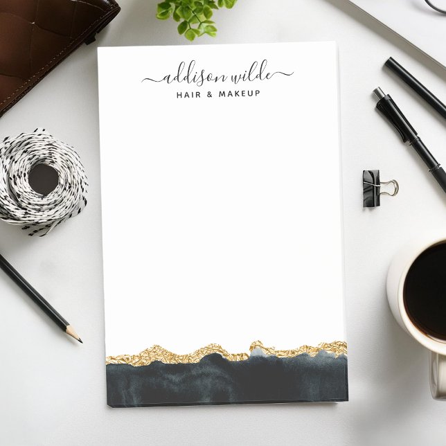 Black And Gold Watercolor Personalized Post-it Notes (Creator Uploaded)