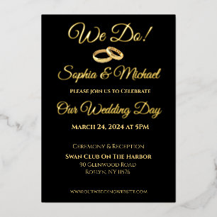 Black and Gold-We Do! Wedding Rings- Foil Holiday Card