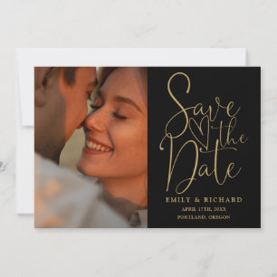 Black And Gold Wedding 2 Photo Elegant Script Save The Date