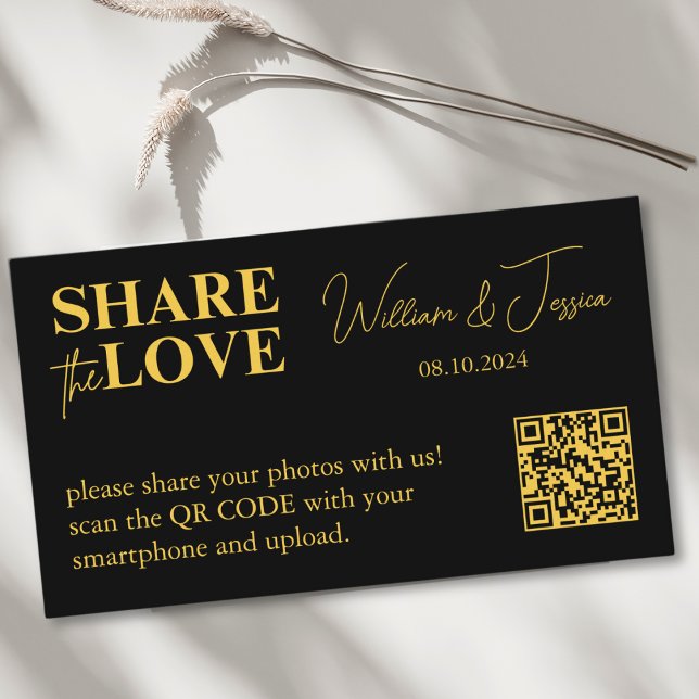 Black And Gold Wedding Album Photo Sharing QR Code Enclosure Card (Creator Uploaded)