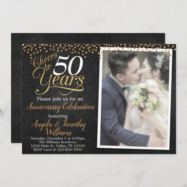 Black and Gold Wedding Anniversary Invitation (Front/Back)