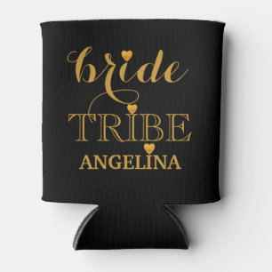 Black and Gold Wedding Bride Tribe Can Cooler