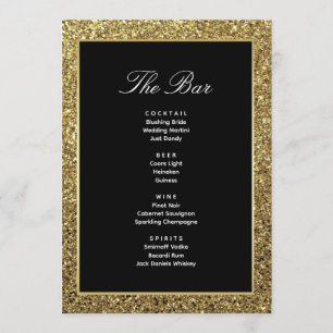 Black and Gold Wedding Drink Bar Menu Card