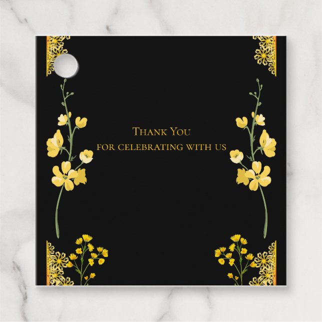Black and Gold Wedding Favor Tag (Front)