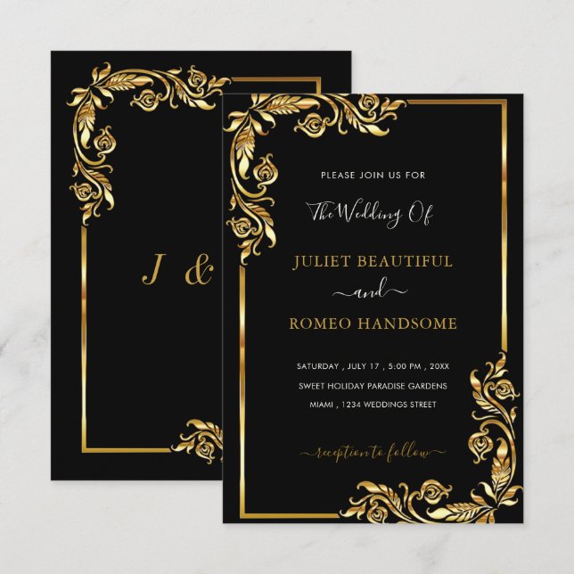 Black and Gold Wedding Invitation Design Your Own (Front/Back)