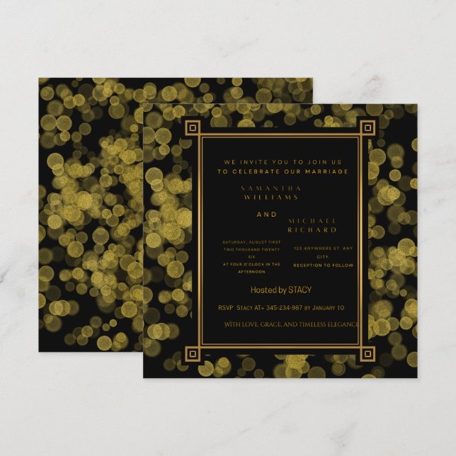 Black and Gold Wedding Invitation | Editable Luxur (Front/Back)