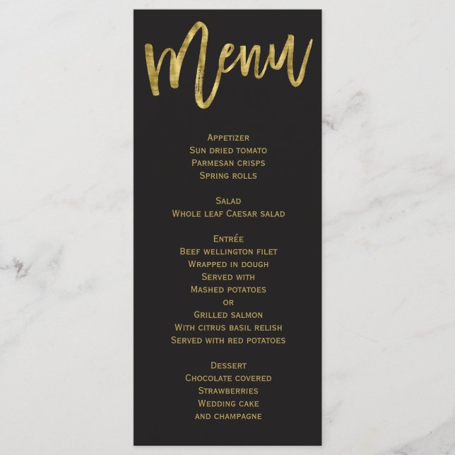 Black And Gold Wedding Menu Personalized (Front)