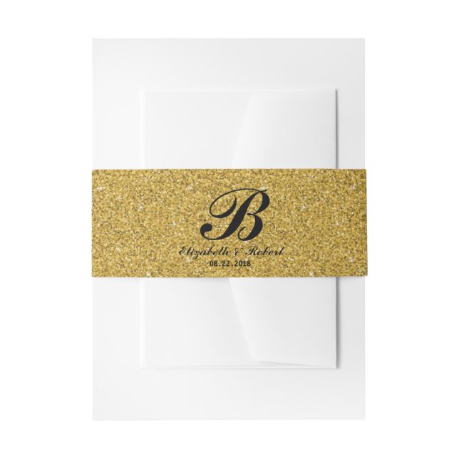 Black and Gold Wedding Monogram Invitation Belly Band (Front Example)