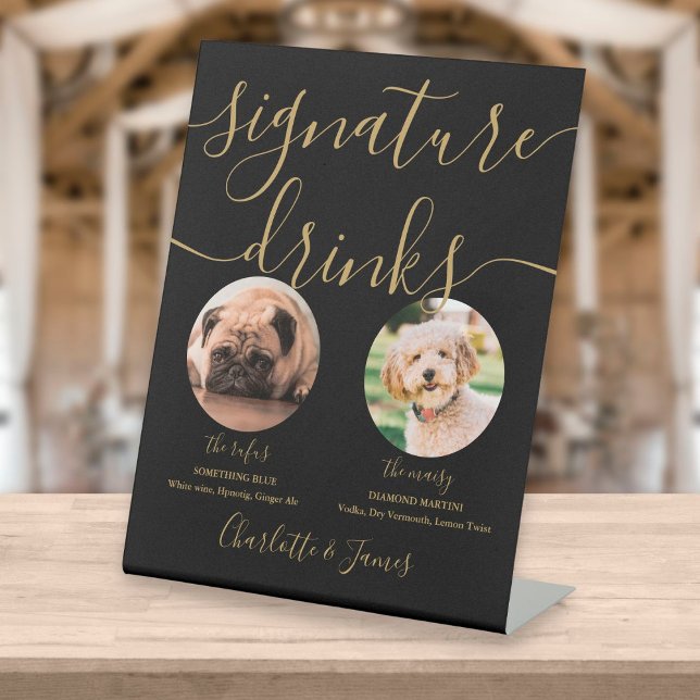 Black And Gold Wedding Pet Dog Signature Drinks Pedestal Sign (Creator Uploaded)