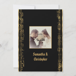 Black and gold wedding photo invitation
