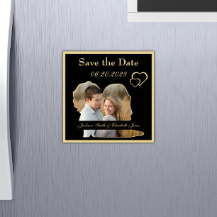 Black and Gold Wedding Photo Save the Date Magnet