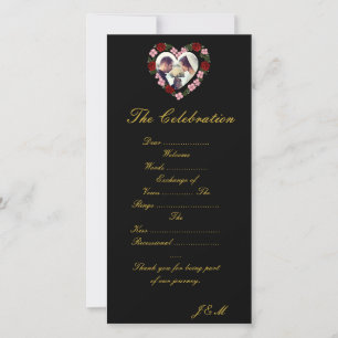 Black and Gold Wedding Program - Floral Rose Heart