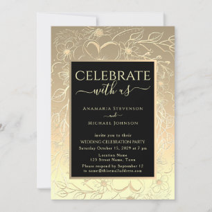 Black and Gold Wedding Reception Invitation