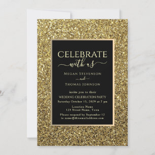 Black and Gold Wedding Reception Invitation