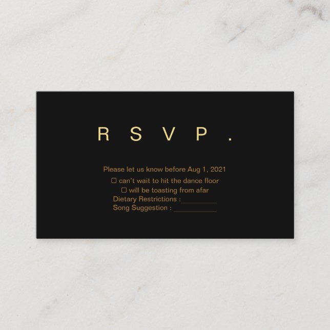 Black and Gold Wedding RSVP Card (Front)