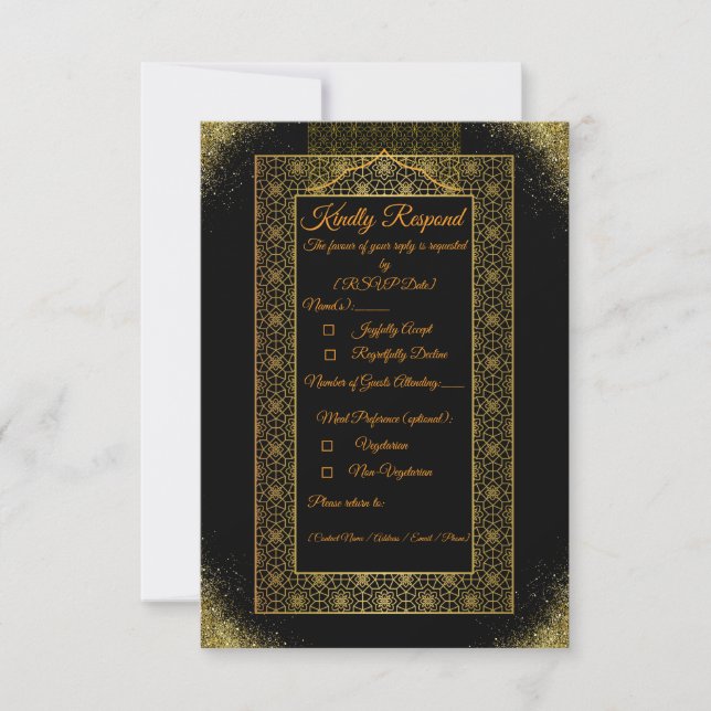Black and Gold Wedding RSVP Card | Elegant  (Front)
