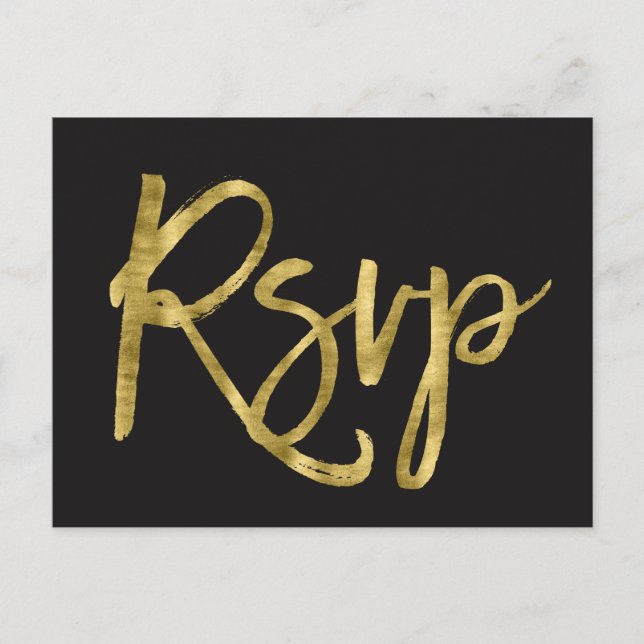 Black And Gold Wedding RSVP Postcards (Front)