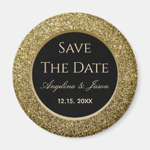 Black and Gold Wedding Save The Date Magnet