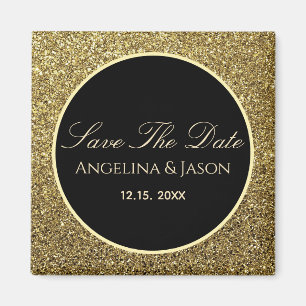 Black and Gold Wedding Save The Date Magnet