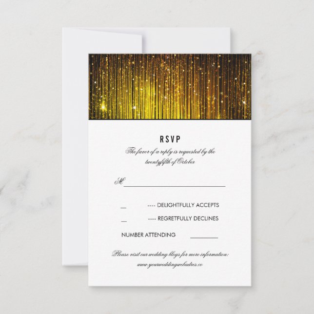 Black and Gold Wedding String Lights RSVP Card (Front)