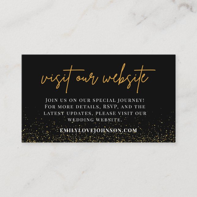 Black and Gold Wedding Website RSVP QR Code Enclosure Card (Front)