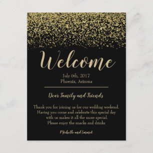 Black and Gold Wedding Welcome Hotel Card Note
