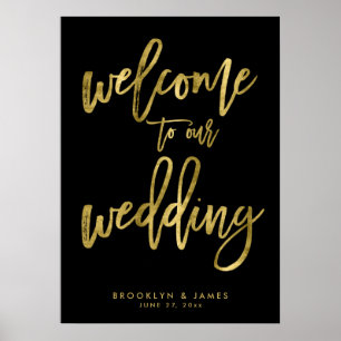 Black And Gold Welcome To Our Wedding Sign