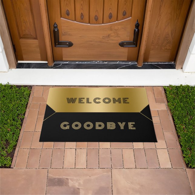 Black and gold|wellcome Goodbye Doormat (Outdoor)