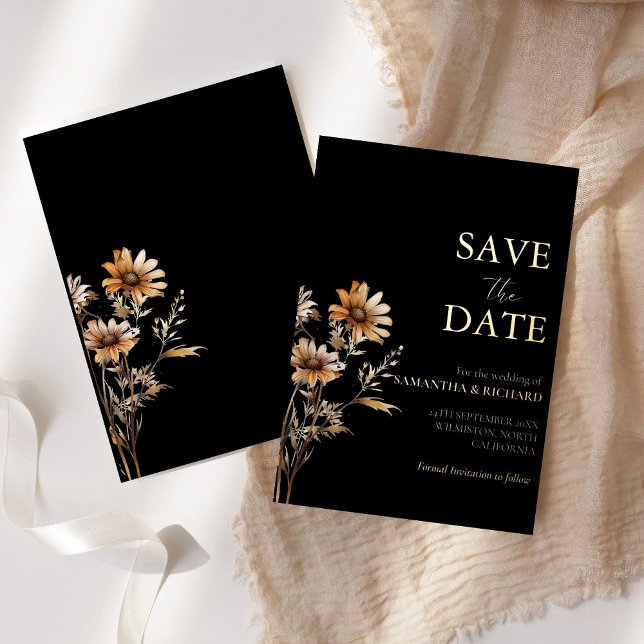 Black and gold  wildflower wedding save the date (Creator Uploaded)