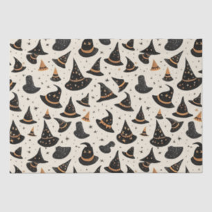 Black and Gold Witch's Hats Stars Cream Halloween Tissue Paper