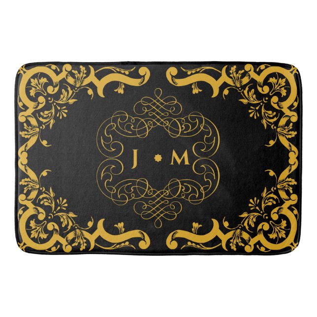 Black and Gold with decorative elements   Bath Mat (Front)