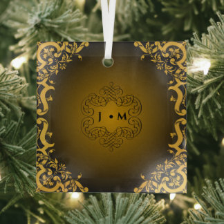Black and Gold with Decorative Elements Glass Ornament