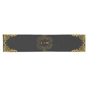 Black and Gold with Decorative Elements Short Table Runner
