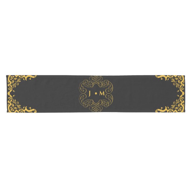 Black and Gold with Decorative Elements  Short Table Runner (Horizontal)