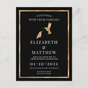 Black and Gold with Humming Birds Wedding Invitation Postcard
