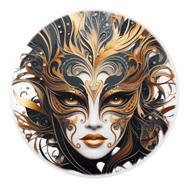 Black and Gold Woman Ceramic Knobs (Front)