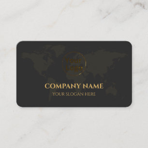 Black and gold world map professional business card