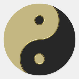 black and gold yin yang classic round sticker