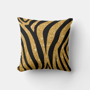 Black and Gold Zebra Pillows, Zebra Print Decor Throw Pillow