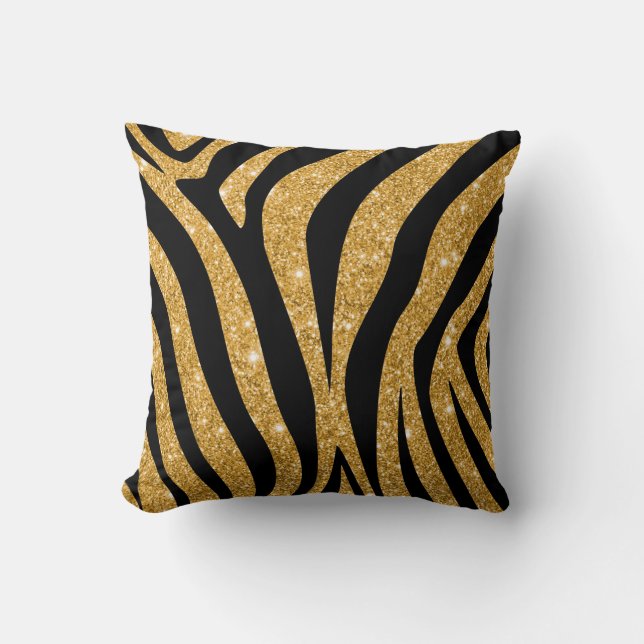 Black and Gold Zebra Pillows, Zebra Print Decor Throw Pillow (Front)