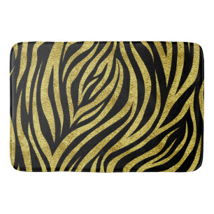 Black and Gold Zebra Stripes Bath Mat