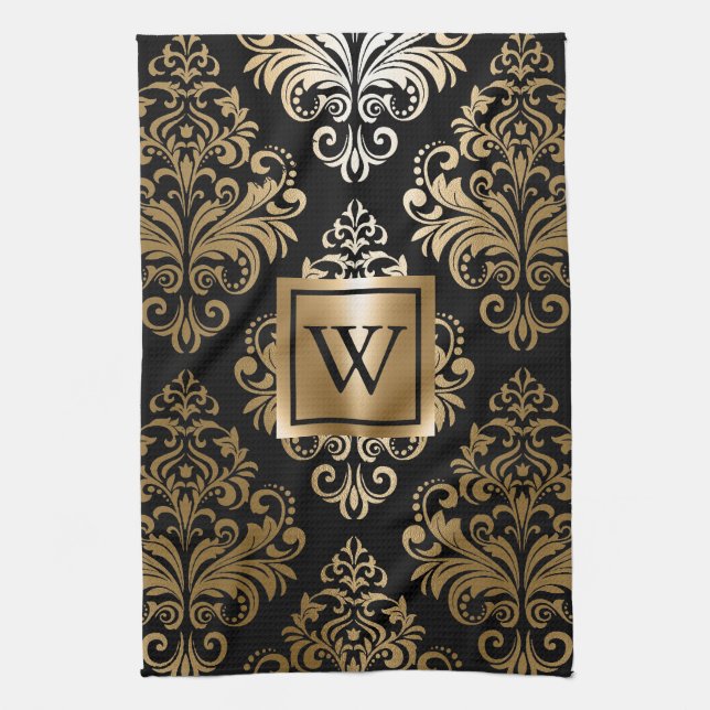 Black and Golden Arabesc Kitchen Towel (Vertical)