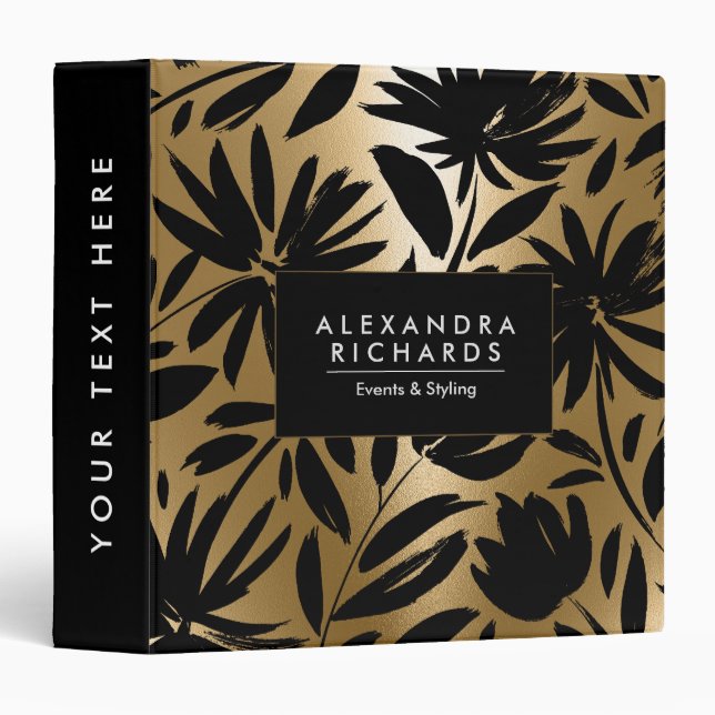 Black and Golden Brush Floral Binder (Front/Spine)
