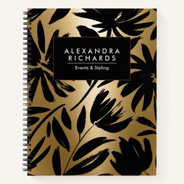 Black and Golden Brush Floral Notebook (Front)