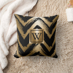 Black and Golden Brush Stripes Throw Pillow