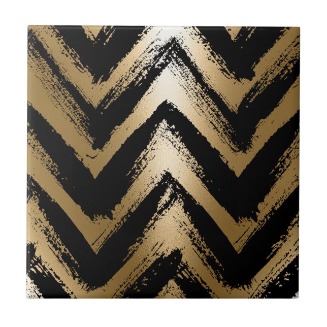 Black and Golden Brush Stripes Tile (Front)